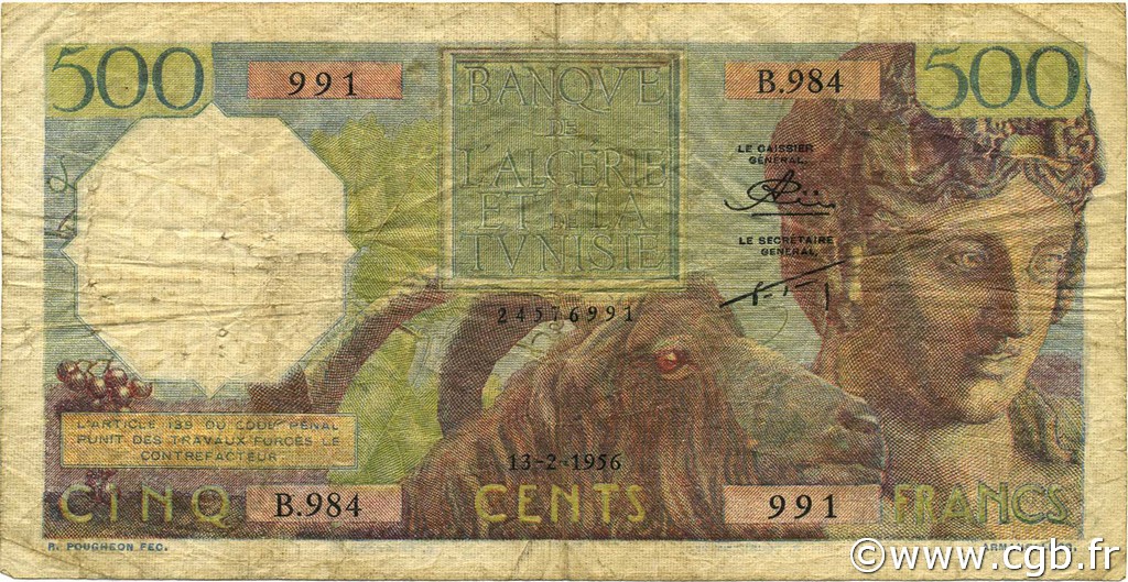 500 Francs ALGÉRIE  1956 P.106 TB+