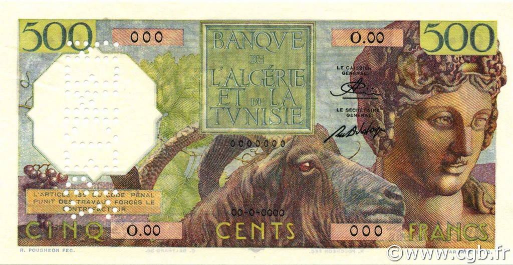 500 Francs ALGERIA  1950 P.106s UNC-