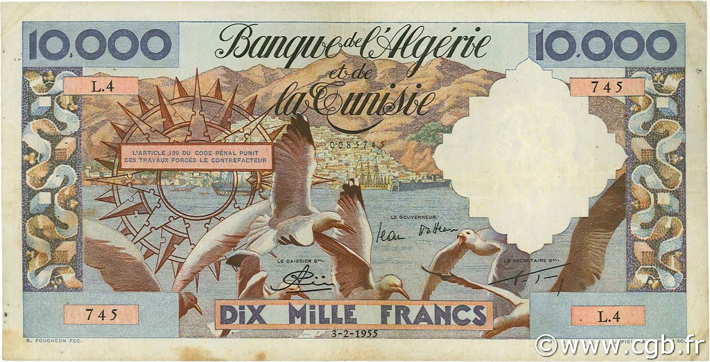 10000 Francs ALGERIA  1955 P.110 VF