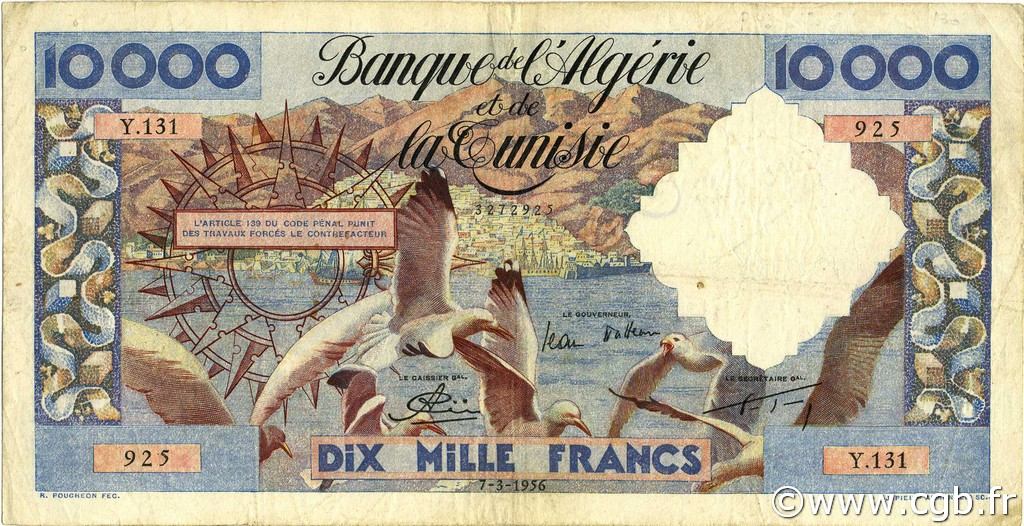 10000 Francs ALGÉRIE  1956 P.110 pr.TTB