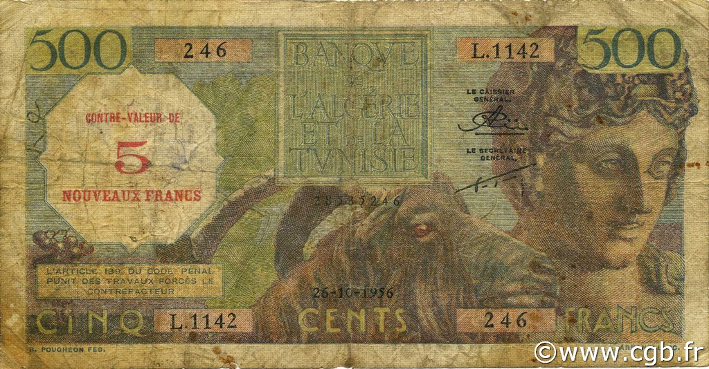 5 NF sur 500 Francs ALGERIEN  1956 P.111 SGE