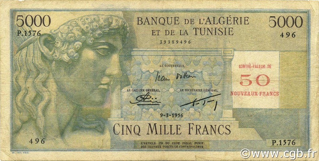 50 NF sur 5000 Francs ARGELIA  1956 P.113 RC a BC