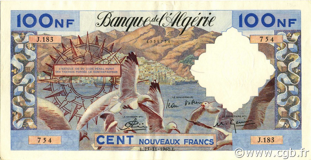 100 Nouveaux Francs ALGERIA  1960 P.121b XF