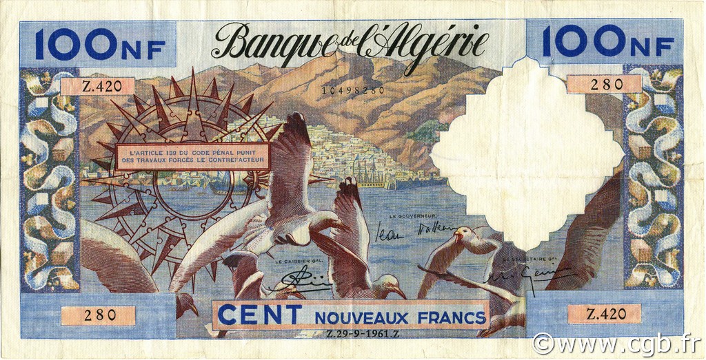 100 Nouveaux Francs ALGERIEN  1961 P.121b fSS