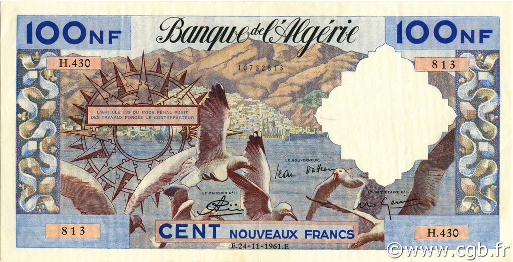 100 Nouveaux Francs ALGERIA  1961 P.121b XF