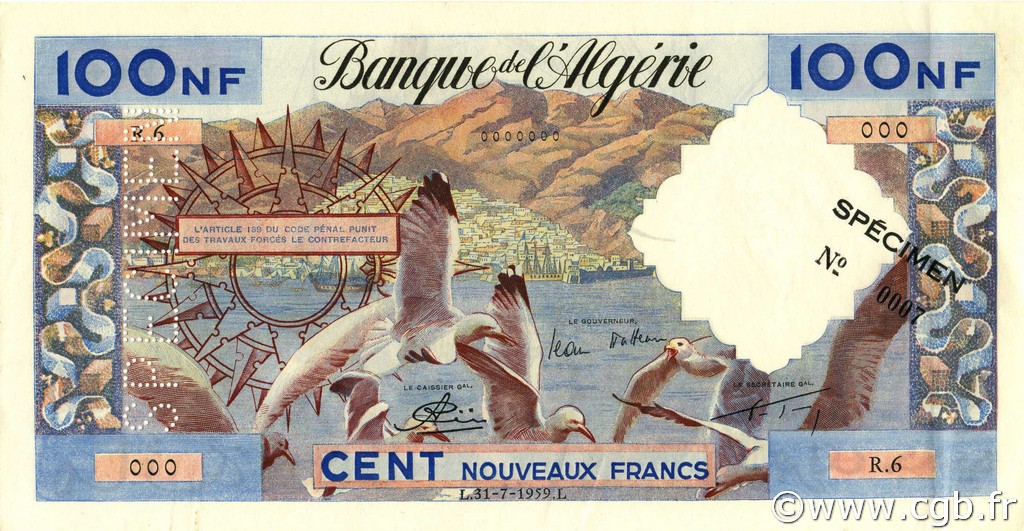 100 Nouveaux Francs ALGERIEN  1959 P.121s fST