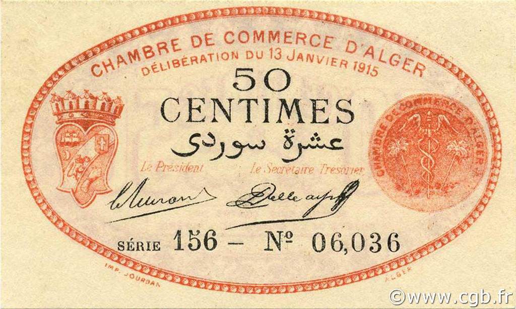 50 Centimes ALGERIEN Alger 1915 JP.137.05 ST
