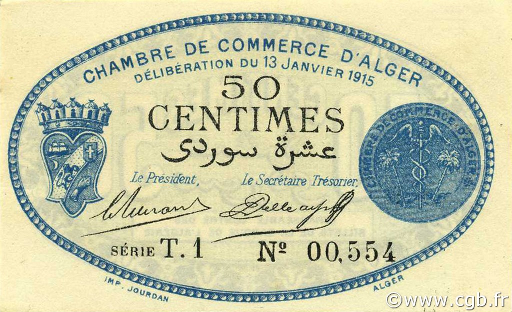 50 Centimes ALGERIA Alger 1915 JP.137.08 FDC