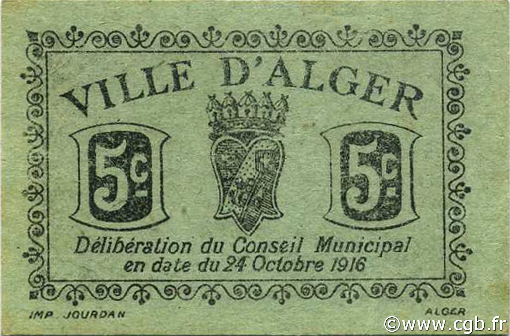 5 Centimes ALGÉRIE Alger 1916 JPCV.01 NEUF