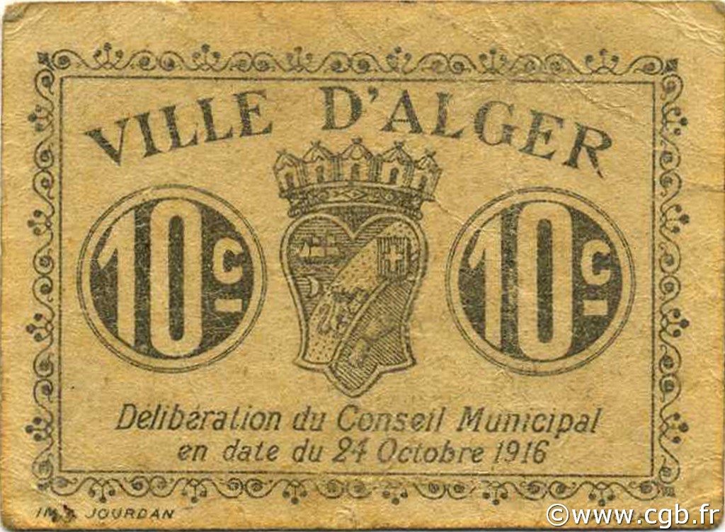 10 Centimes ALGERIEN Alger 1916 JPCV.03 S