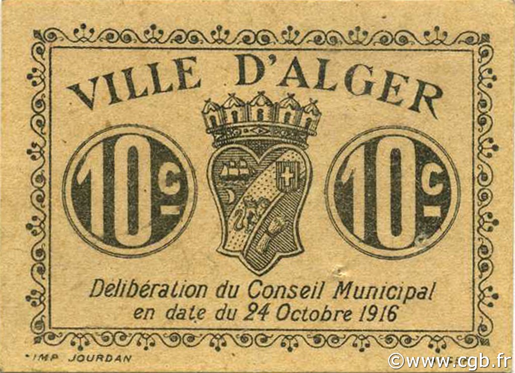 10 Centimes ALGÉRIE Alger 1916 JPCV.03 SPL