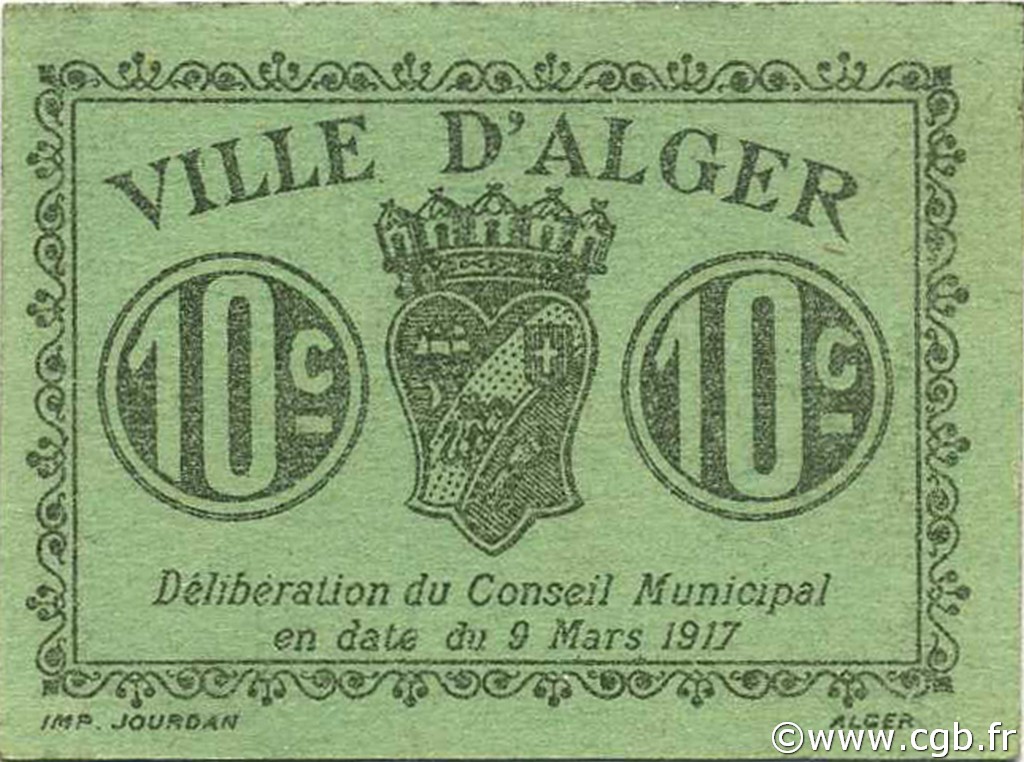 10 Centimes ALGERIEN Alger 1917 JPCV.07var fST+