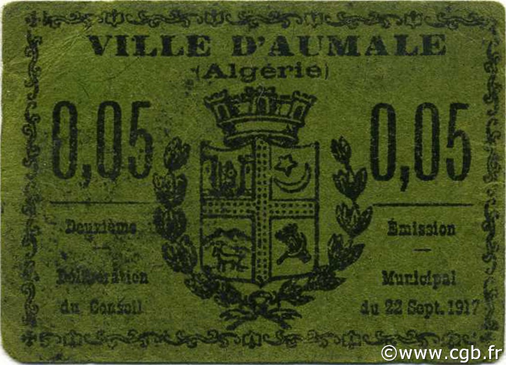 5 Centimes ALGERIA Aumale 1917 JPCV.03 VF