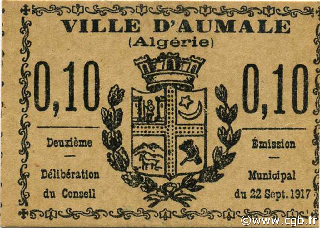 10 Centimes ALGERIEN Aumale 1917 JPCV.04 ST