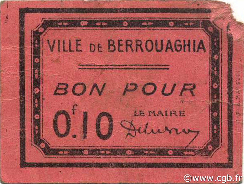 10 Centimes ALGERIEN Berrouaghia 1916 JPCV.02 SS
