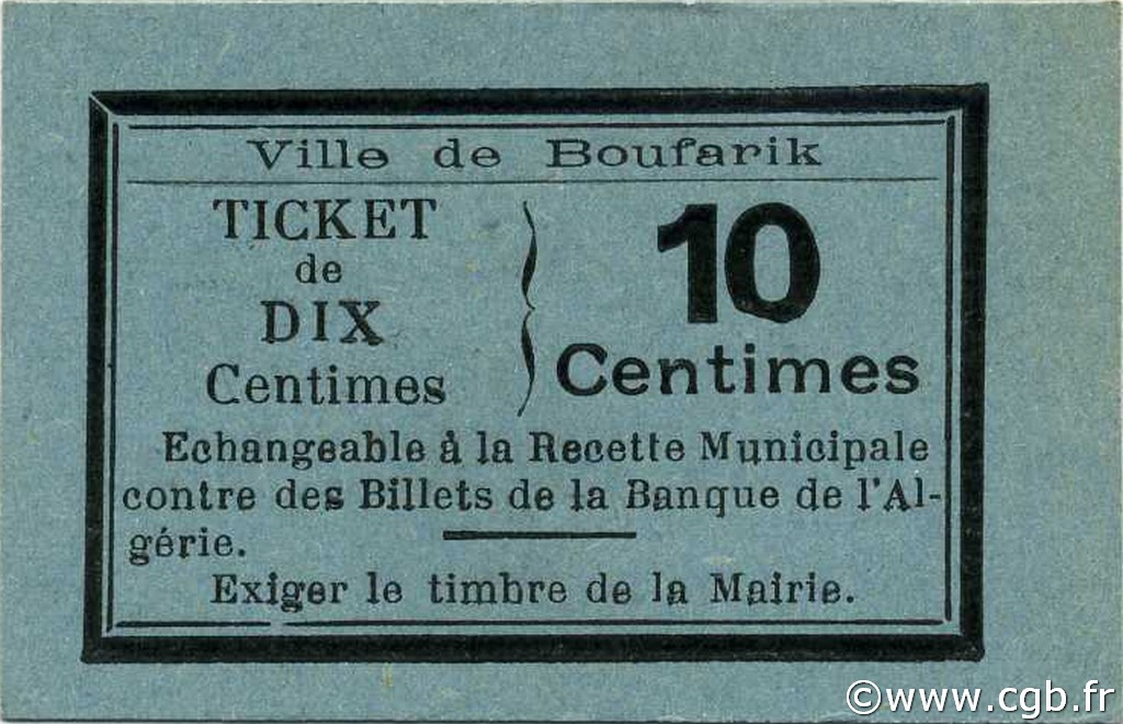 10 Centimes ALGERIEN Boghari 1916 JPCV.05 fST