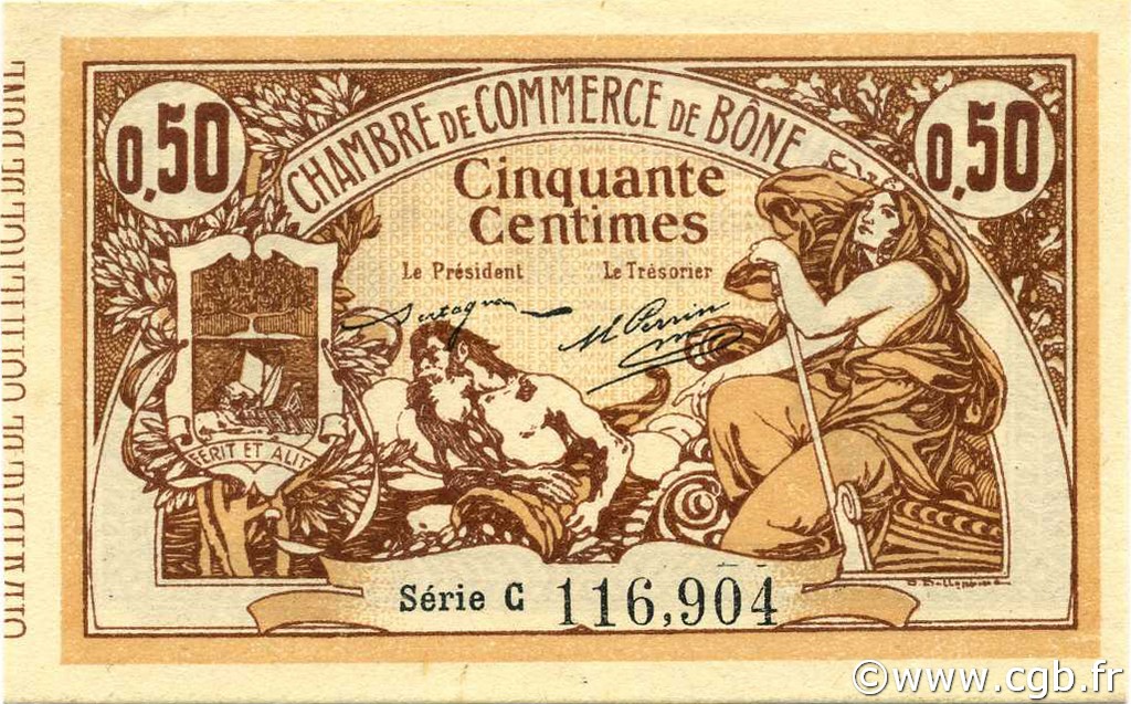 50 Centimes ALGERIA Bône 1915 JP.138.01 FDC