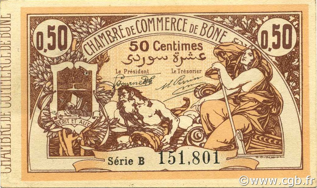 50 Centimes ALGERIA Bône 1917 JP.138.04 XF