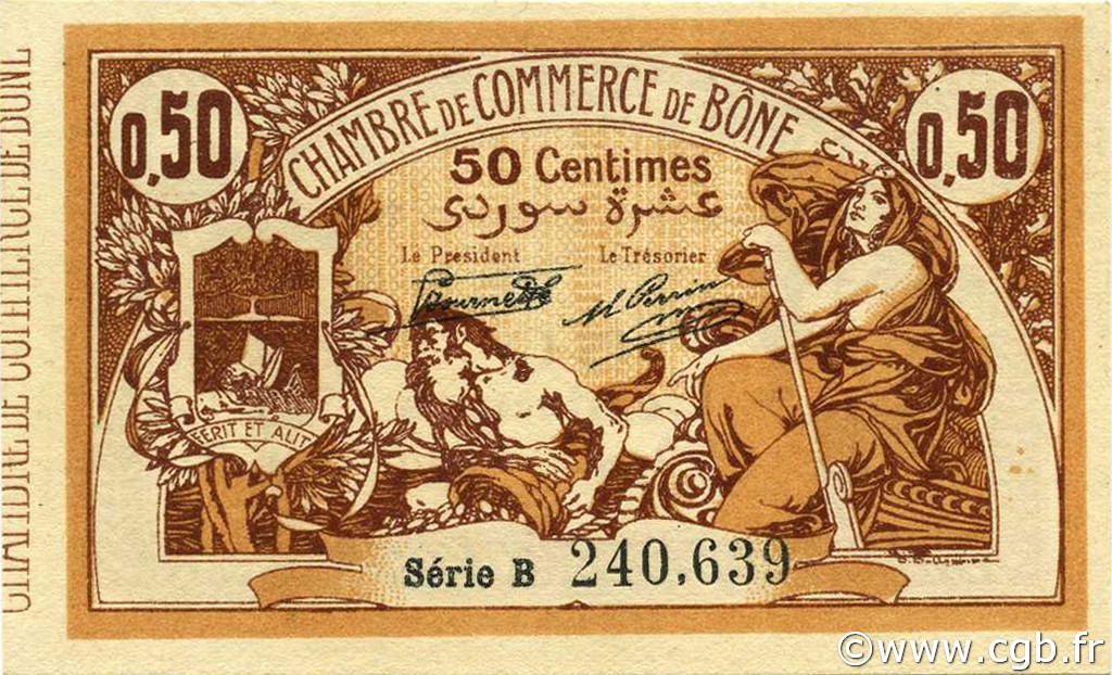 50 Centimes ALGERIA Bône 1919 JP.138.08 FDC