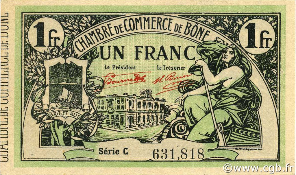 1 Franc ALGERIEN Bône 1921 JP.138.15 VZ+