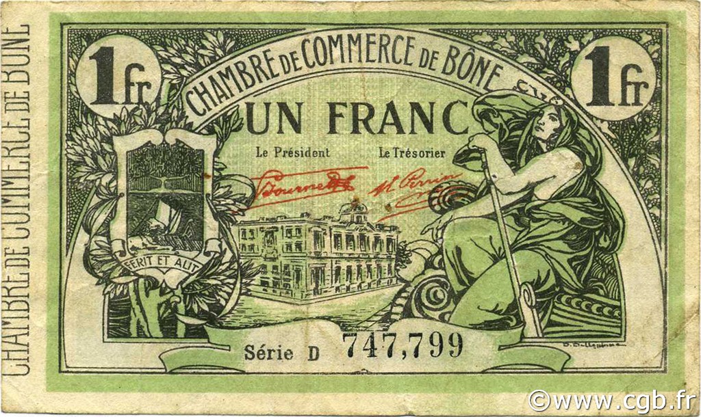 1 Franc ARGELIA Bône 1921 JP.138.17 MBC