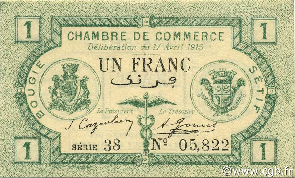 1 Franc ALGERIA Bougie - Sétif 1915 JP.139.02 UNC