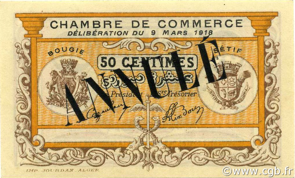 50 Centimes ALGERIEN Bougie - Sétif 1918 JP.139.04 fST