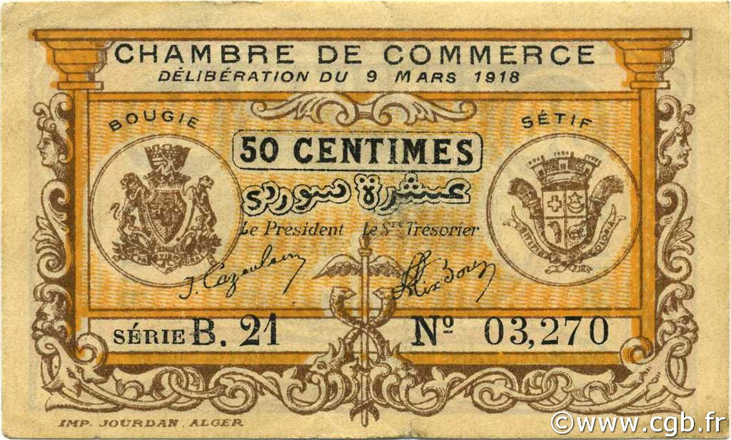 50 Centimes ALGERIA Bougie - Sétif 1918 JP.139.05 XF