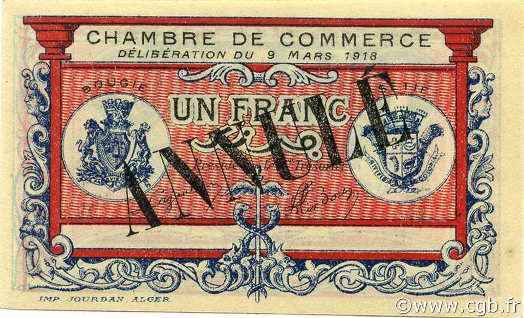 1 Franc ALGERIA Bougie - Sétif 1918 JP.139.07 AU