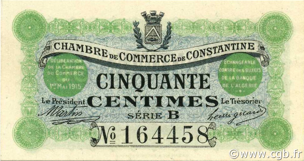 50 Centimes ALGERIA Constantine 1915 JP.140.03 FDC
