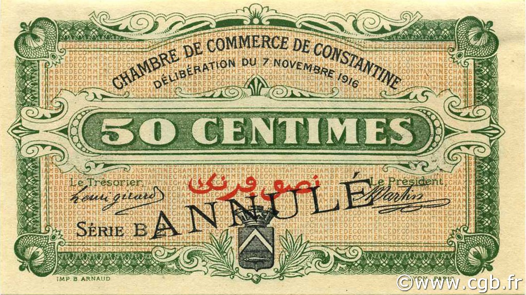 50 Centimes Annulé ALGERIA Constantine 1916 JP.140.07 XF