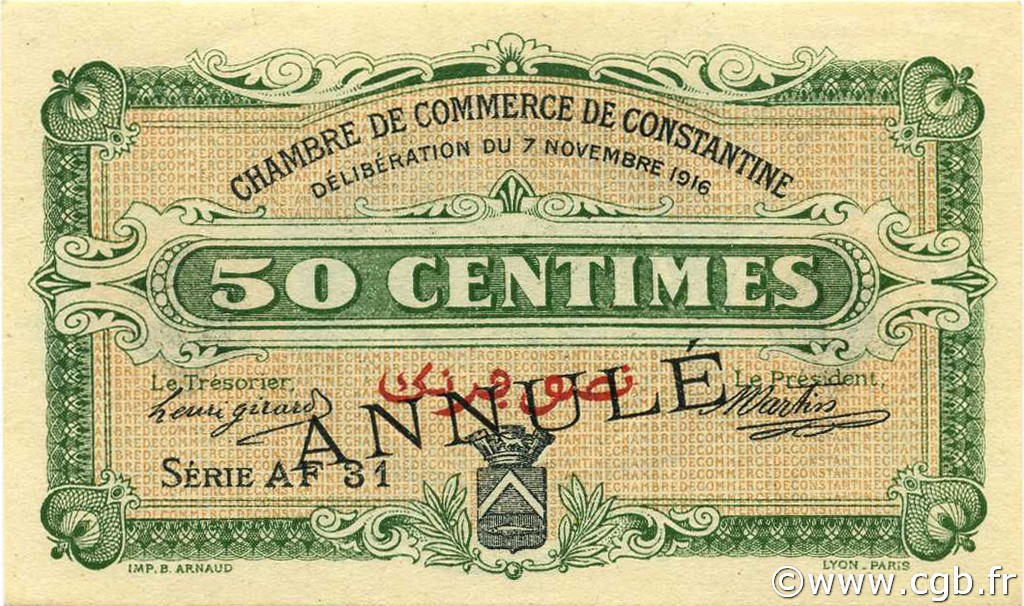 50 Centimes ARGELIA Constantine 1916 JP.140.09 SC+