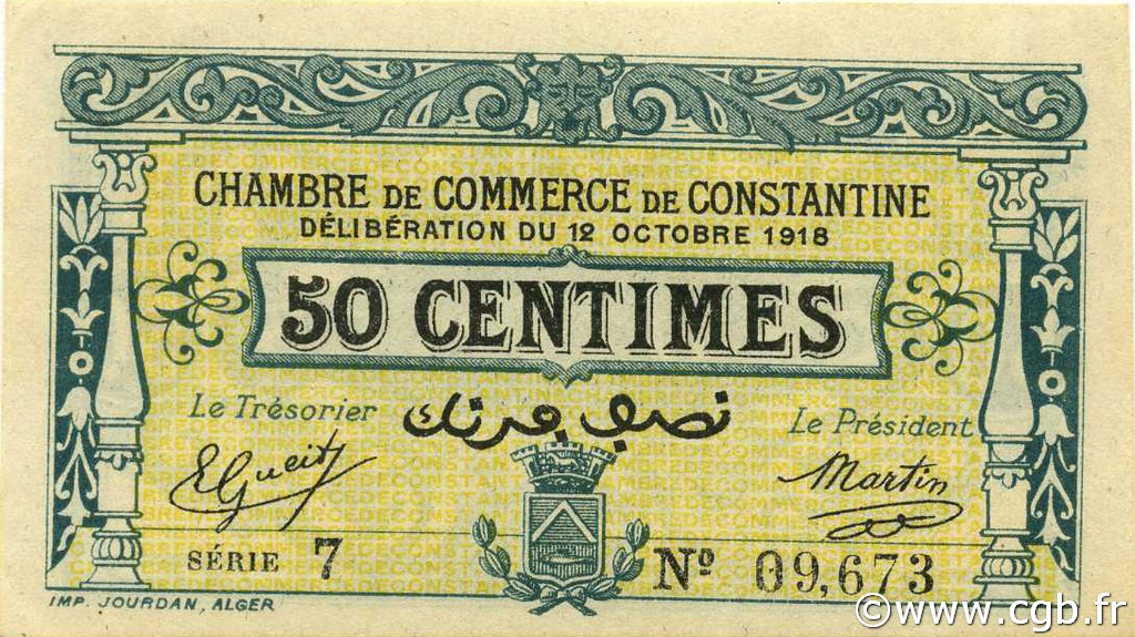 50 Centimes ALGÉRIE Constantine 1918 JP.140.17 SUP+