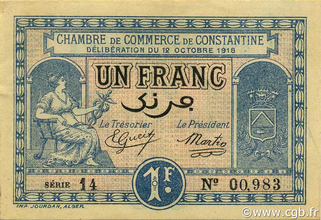 1 Franc ALGERIA Constantine 1918 JP.140.18 AU