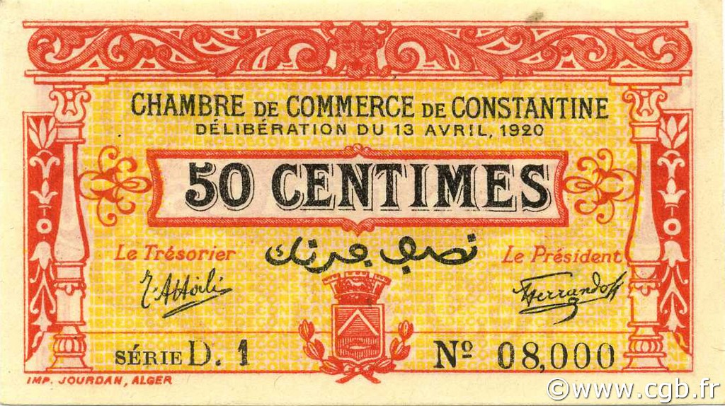 50 Centimes ALGERIA Constantine 1920 JP.140.23 UNC-