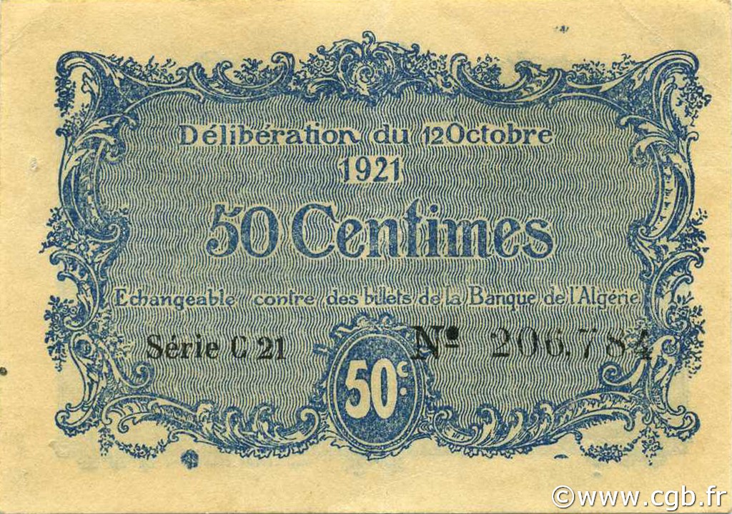 50 Centimes ALGERIA Constantine 1921 JP.140.33 XF+