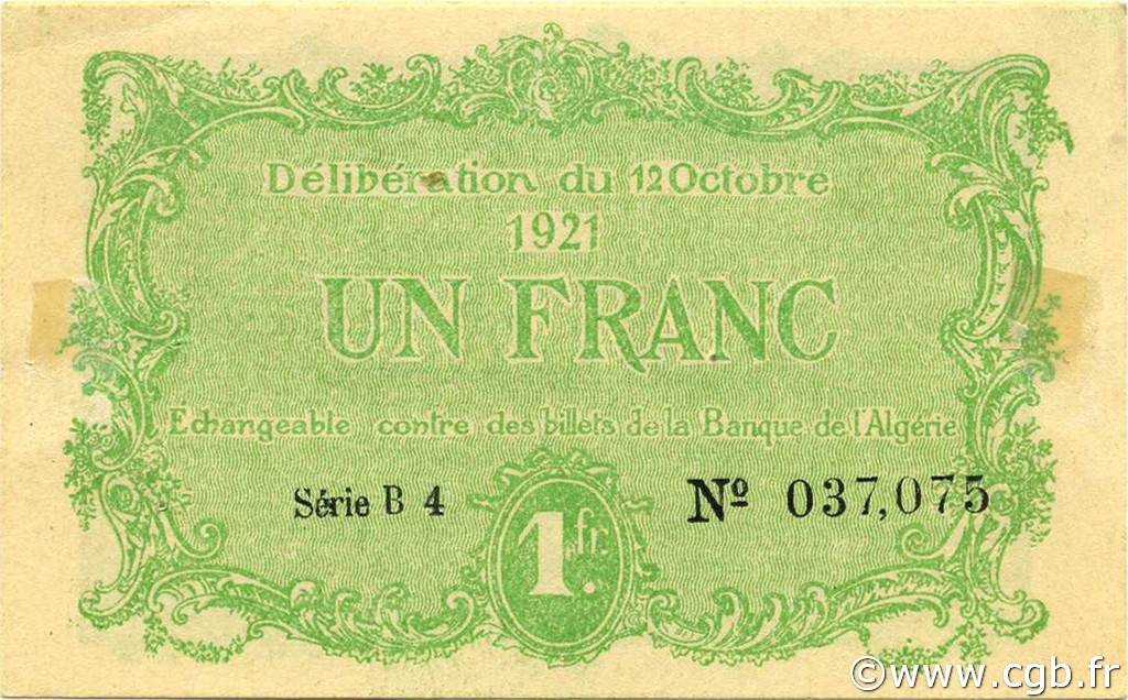 1 Franc ALGERIA Constantine 1921 JP.140.34 SPL+