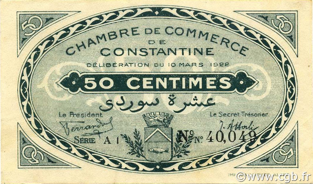 50 Centimes ARGELIA Constantine 1922 JP.140.36 EBC+