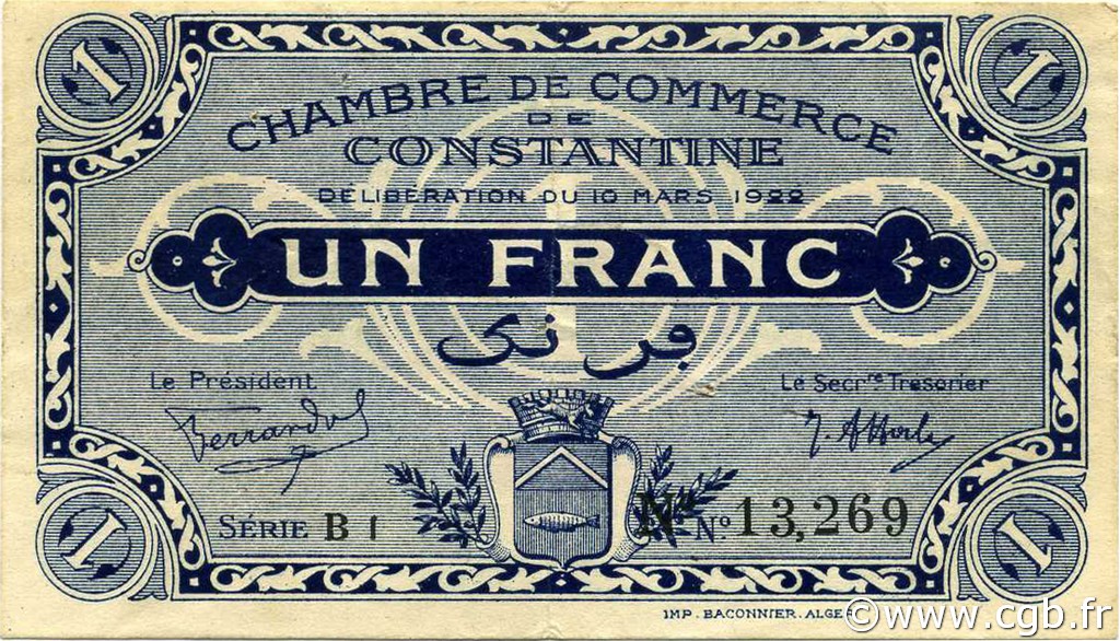 1 Franc ALGÉRIE Constantine 1922 JP.140.37 SUP