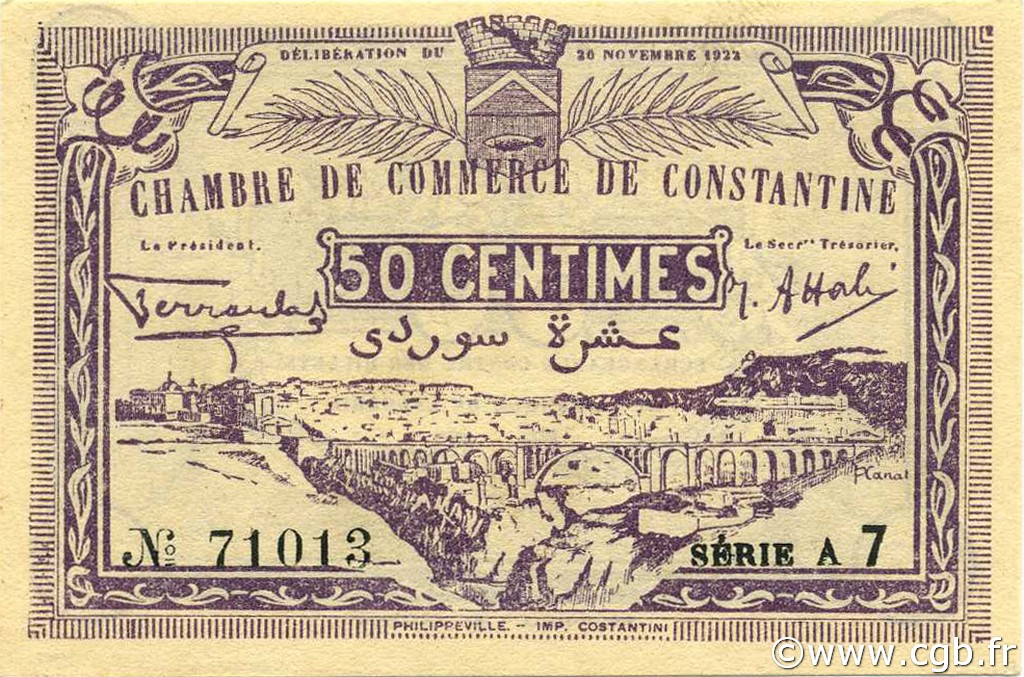 50 Centimes ALGÉRIE Constantine 1922 JP.140.40 NEUF