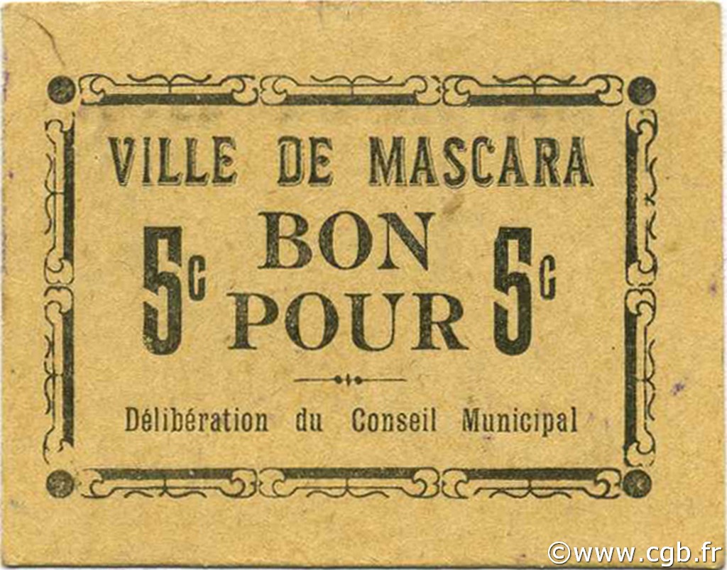 5 Centimes ARGELIA Mascara 1916 JPCV.01 SC