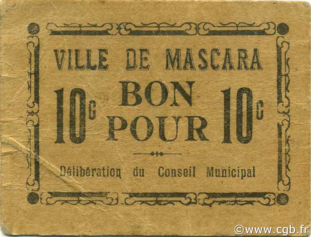 10 Centimes ALGERIA Mascara 1916 JPCV.02 VF