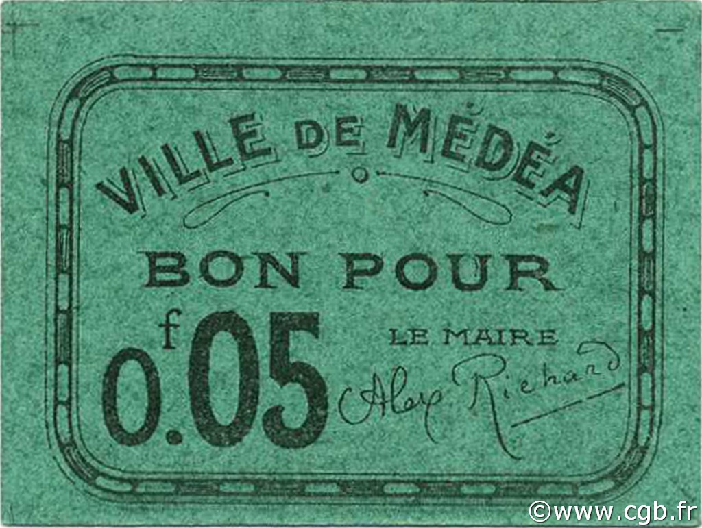 5 Centimes ARGELIA Médéa 1916 JPCV.01 SC