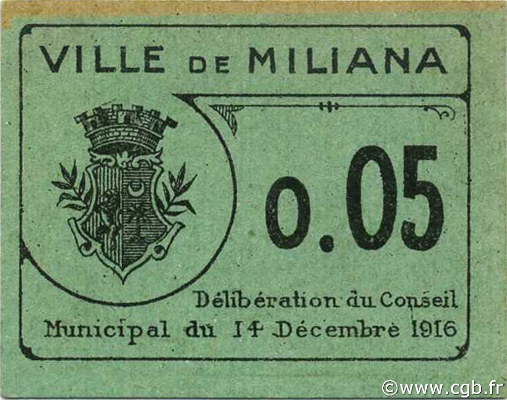 5 Centimes ALGERIA Miliana 1916 JPCV.01 XF+