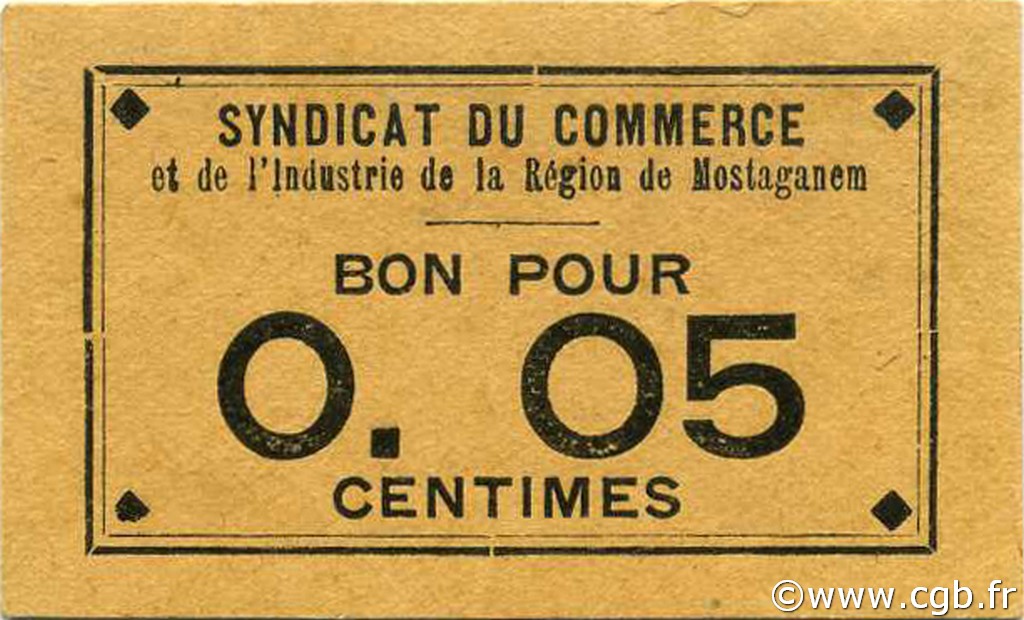 5 Centimes ALGERIA Mostaganem 1916 JPCV.01 AU