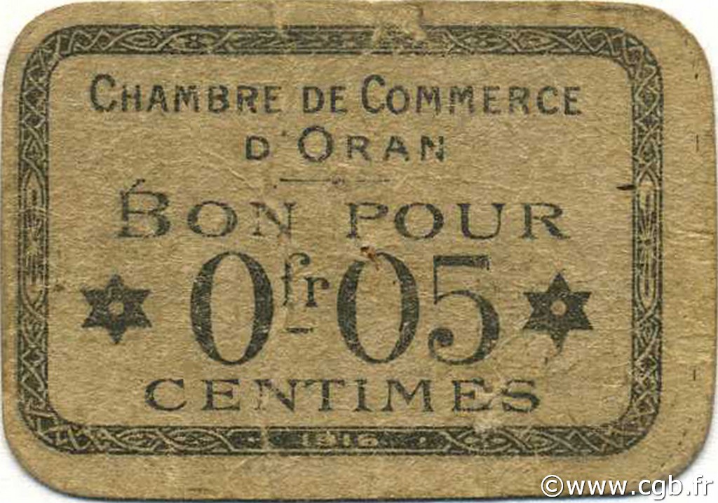 5 Centimes ALGERIA Oran 1916 JP.048 BB