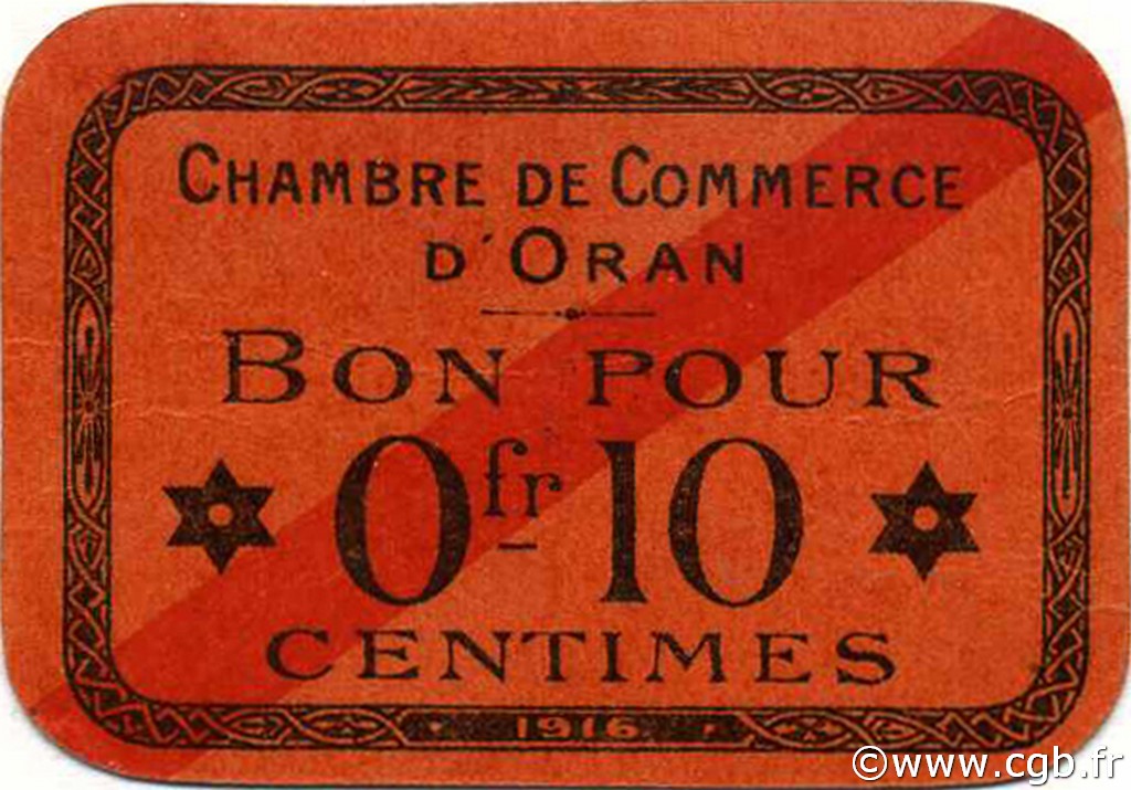 10 Centimes ALGERIA Oran 1916 JP.049 UNC-