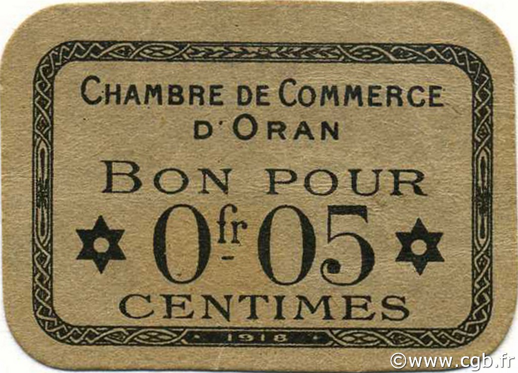 5 Centimes ALGERIEN Oran 1918 JP.052 fST+