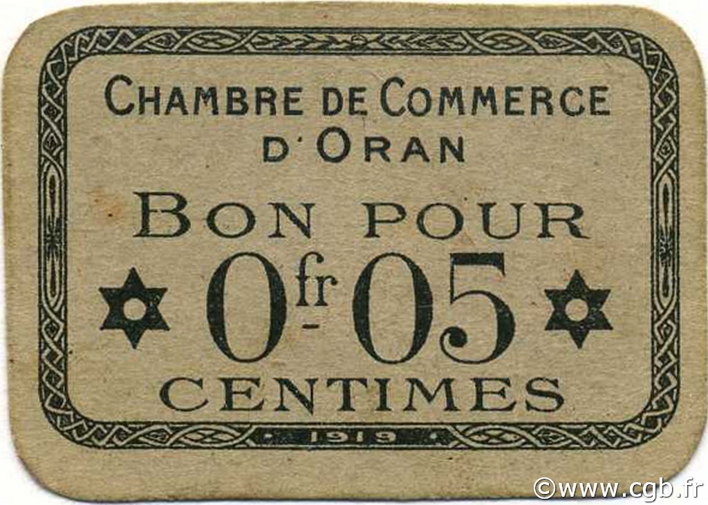 5 Centimes ALGERIA Oran 1919 JP.054 q.FDC