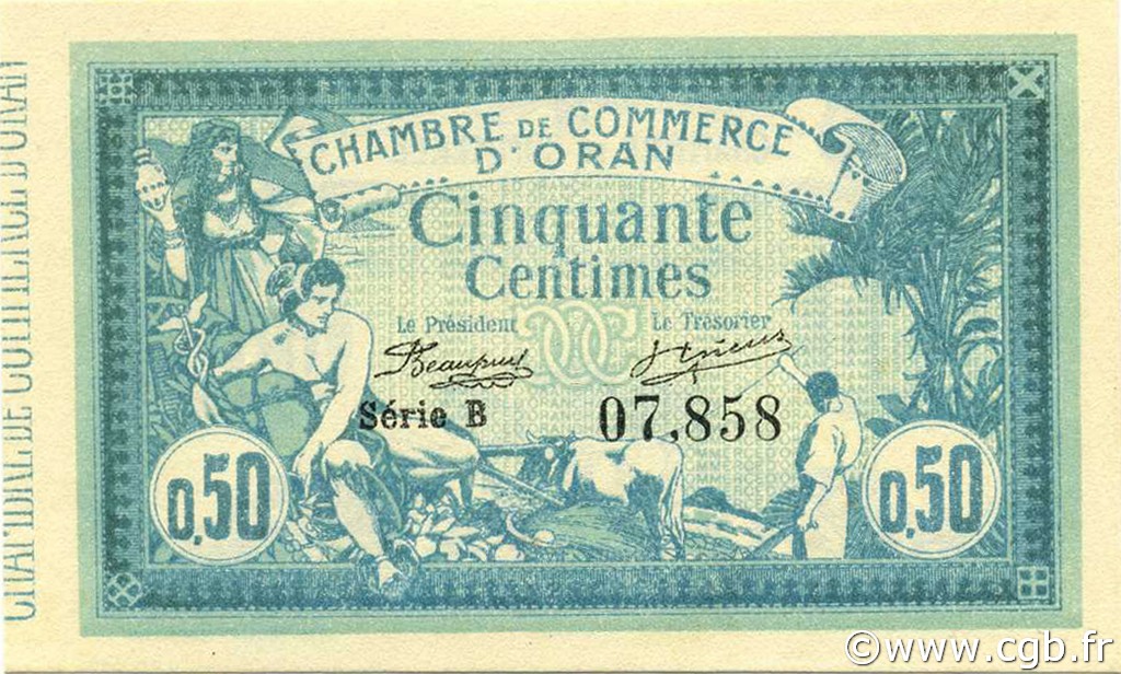 50 Centimes ALGERIA Oran 1915 JP.141.01 FDC